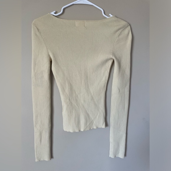 H&M cream Rib-knit Sweetheart-neckline Top NWOT XS long sleeve - Picture 4 of 9